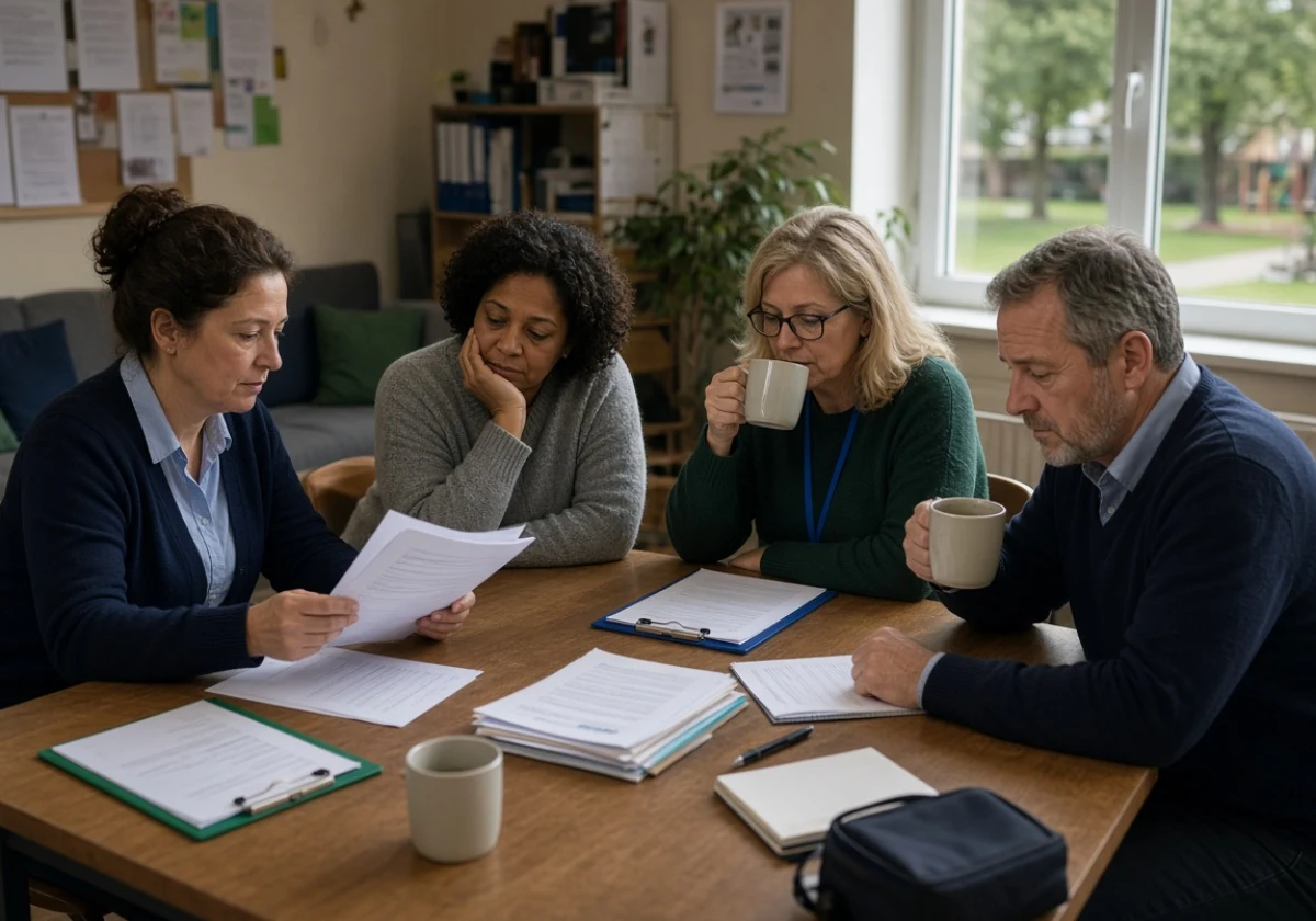 Group of four school support staff sitting together